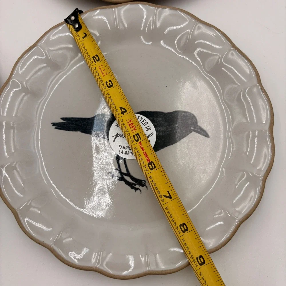 Vagos Portugal Stoneware Raven Scalloped Halloween Plates Set of 4 Salad Dessert